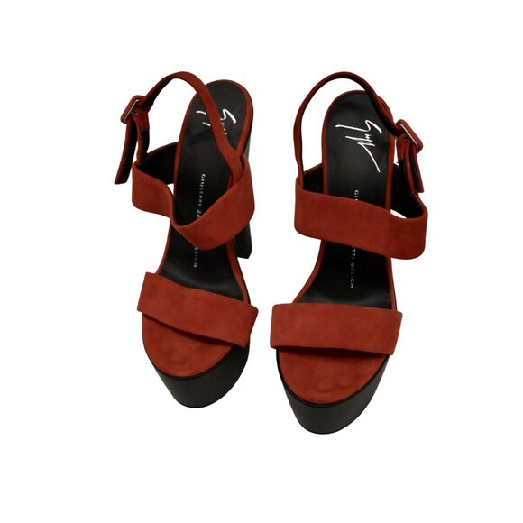 Women's Designer Giuseppe Zanotti Red Suede Platform Chunky High Heel Size 37/7 - Picture 2 of 11